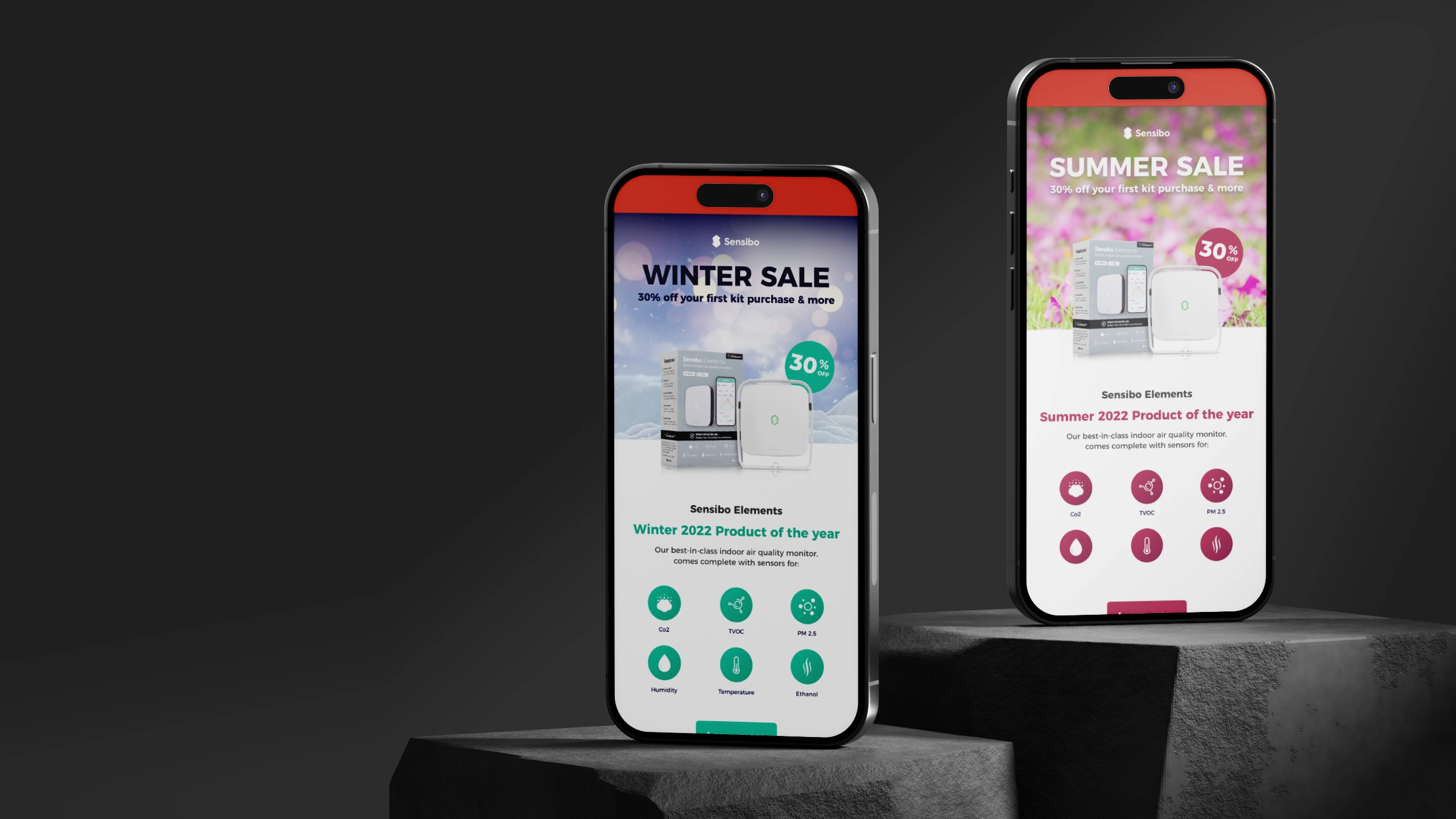 Sensibo homepage — full browser mockup