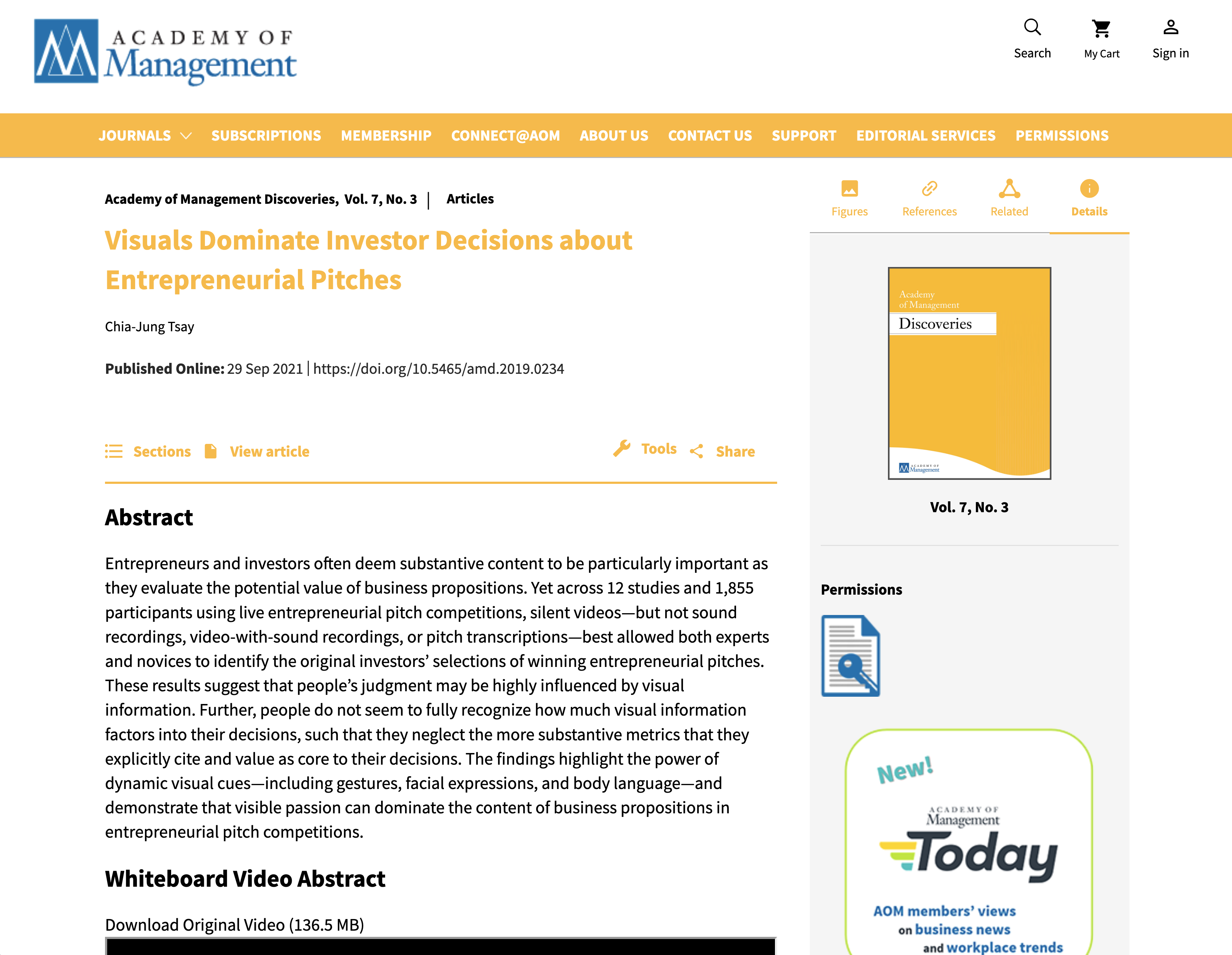 Academy of Management Discoveries — Visuals Dominate Investor Decisions