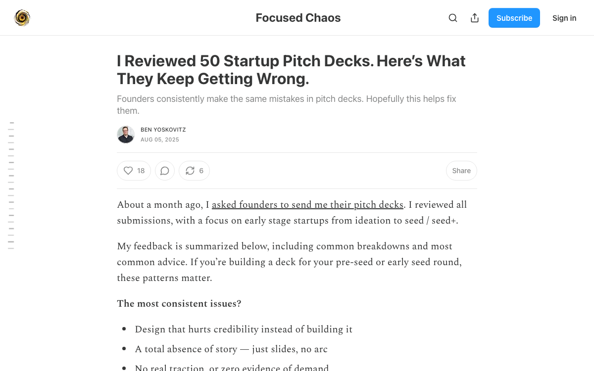 Focused Chaos — I Reviewed 50 Startup Pitch Decks
